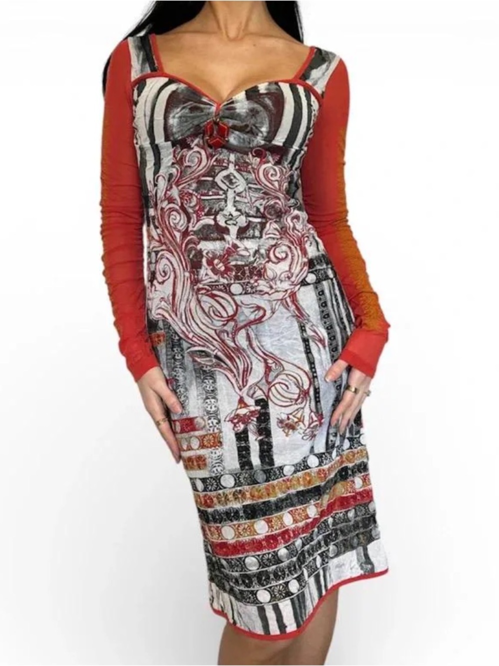 NWT Vintage Save The Queen Long Sleeve Midi Dress Y2K Festival